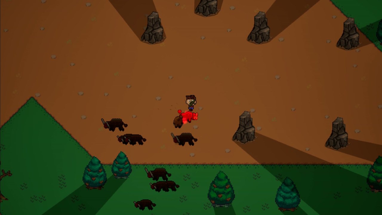A pack of boars closing in among rocks