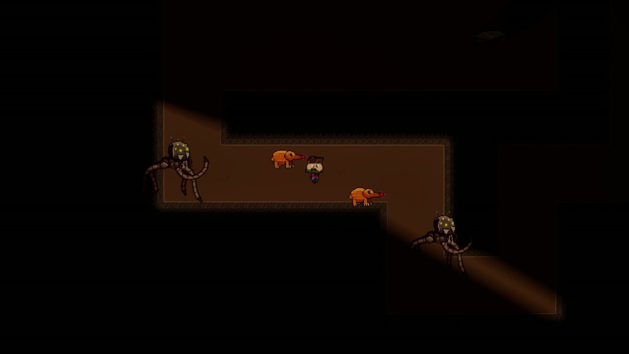 Creatures in a dark mine tunnel